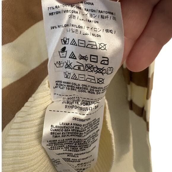 Guess Striped Ribbed Hooded Full Zip Sweater Slim Fit White Brown Size Medium - Picture 5 of 7